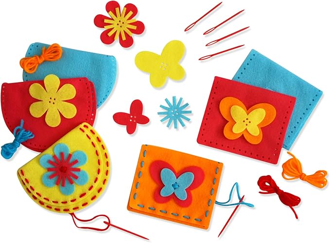 Serabeena Sew Your Own Purses - Sewing Kit for Kids - Felt Crafts for Kids - Sewing for Kids Ages 4-8 Plus - Felt Kit - Helps Develop Fine Motor Skills - DIY Kits for Kids with 6 Purses & Accessories
