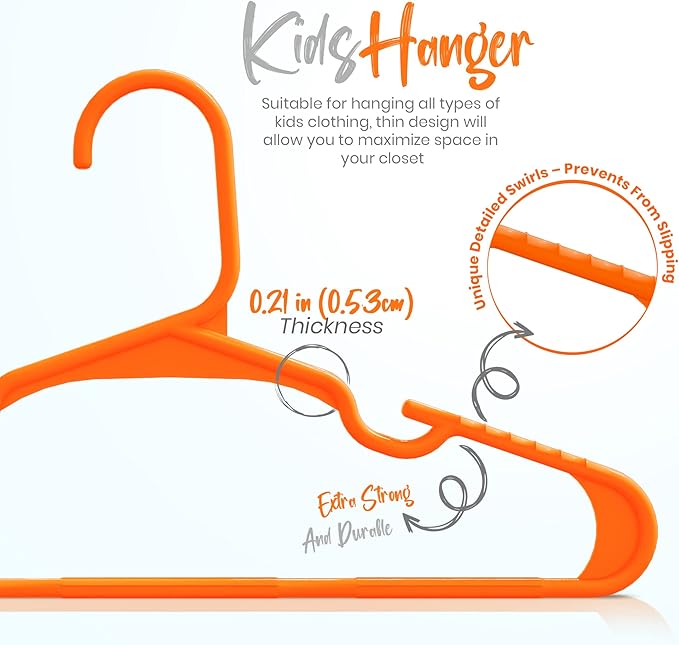 Utopia Home 60 Pack Kids Hangers - 11.5 Inch Plastic Baby Hangers for Closet - Childrens Hanger for Clothes & Infant Hanger for Closet - Ideal for Everyday Standard Use (Orange)