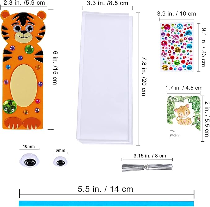 Winlyn 32 Sets Jungle Animal Craft Kits DIY Jungle Safari Zoo Wild Animal Bookmarks Decorations Art Sets Tiger Lion Zebra Foam Stickers for Kids Classroom Activities Reading Rewards Party Favors
