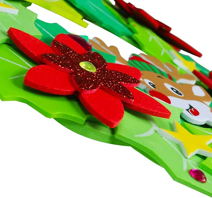 Winlyn 12 Sets Christmas Craft Kits Winter Crafts DIY 3D Christmas Wreath Ornaments Art Sets Santa Snowflake Snowman Christmas Foam Stickers Arts and Crafts for Kids Holiday Home Classroom Activities