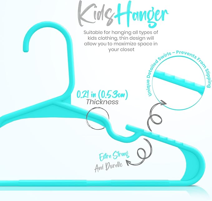 Utopia Home 60 Pack Kids Hangers - 11.5 Inch Plastic Baby Hangers for Closet - Childrens Hanger for Clothes & Infant Hanger for Closet - Ideal for Everyday Standard Use (Teal)