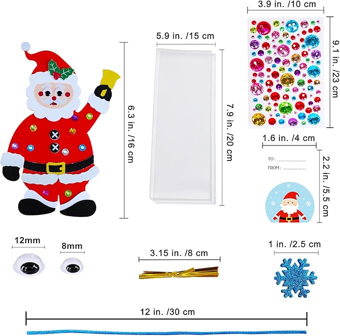 Winlyn 24 Sets Christmas Craft Kits Winter Crafts DIY Christmas Ornaments Decorations Art Sets Foam Santa Reindeer Snowman Christmas Stickers for Kids Holiday Season Classroom Activities Party Favors