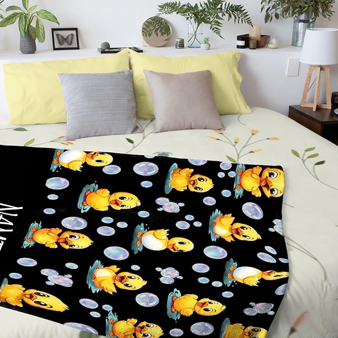 Custom Name Ducks And Bubbles Blanket Adult duck Blanket Kids Funny Blanket Suitable for Bedroom bed sofa Crib Couch Chair outdoor All Season Items That Yellow Duck Lovers Will Love 50"x40"for Kid