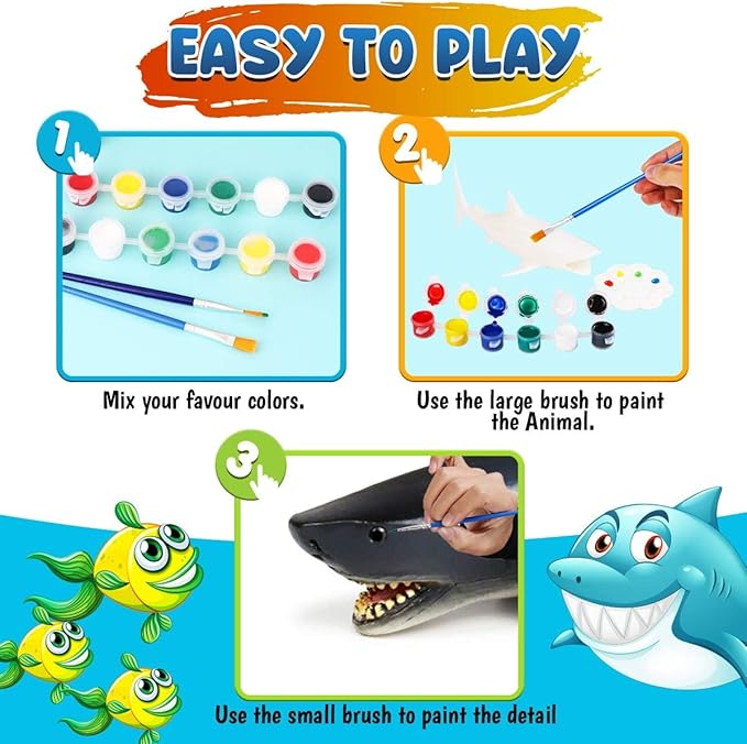 FUNZBO Shark Toys Painting Kits for Kids Ages 4-8, Arts and Crafts for Kids with Art Supplies, Sea Animal Creatures Ocean Fish Toys for Toddlers Boys Girls Ages 3-12 Birthday Gift