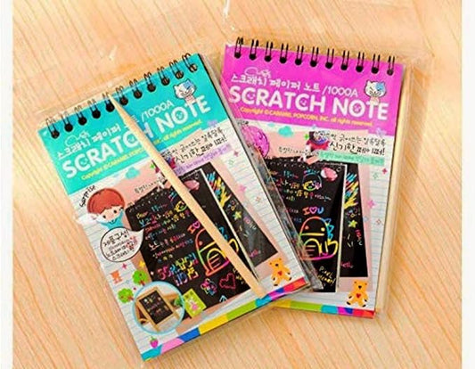 Kidivo Small Size Kid's Rainbow Scratch Book Magic Doodle Scratch Art Activity 2 Notebooks Or Note Pad of 8 Pages with One Stick for Arts and Crafts Kids (Small Size) Pack of 10 Multicolor