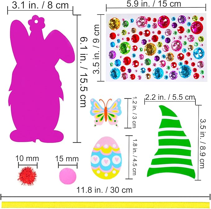 Winlyn 24 Sets Easter Decorations DIY 3D Gnome Ornaments Easter Craft Kits Assorted Foam Easter Gnome Ornaments Easter Stickers for Kids Party Favors Easter Spring Classroom Home Activity Art Project