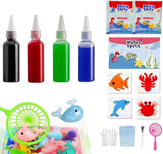 Nipaqohi Magic Water Elf Toy Kit, 4 Colors Aqua Fairy Water Gel Kit with 4 Sea Creature Molds, Birthday Gifts, Arts & Crafts DIY Water Elf Kit for Kids - 100ml/3.5 fl oz