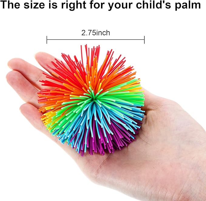 Leinuosen 12 Pieces Monkey Stringy Balls Sensory Stringy Ball Soft Rainbow Pom Bouncy Stress Balls Bags Stuffers Party Favors Birthday Gifts, Multicolor (2.75 Inch)