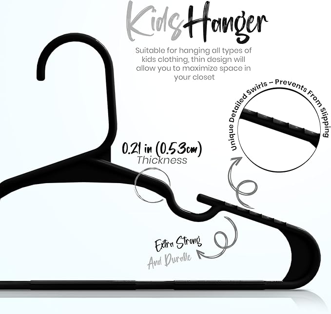 Utopia Home 20 Pack Kids Hangers - 11.5 Inch Plastic Baby Hangers for Closet - Childrens Hangers for Clothes & Infant Hangers for Closet - Ideal for Everyday Standard Use (Black)