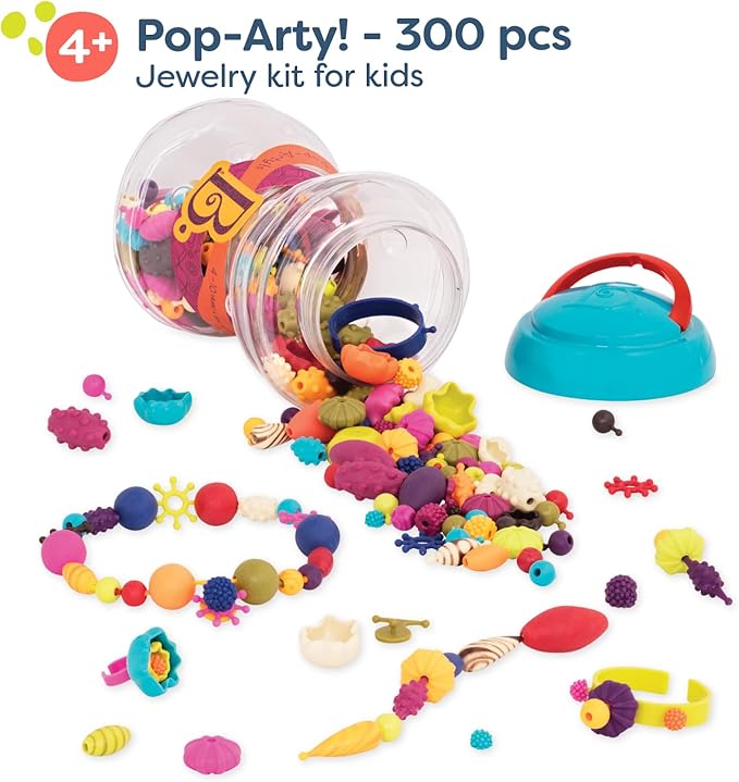 B. toys – Pop Arty! 300 Pcs- Jewlery Making Kit- Creative Pop Snap Bead Set for Kids –DIY Craft Jewelry Making Kit –Necklaces, Rings, Bracelets – 4 Years +