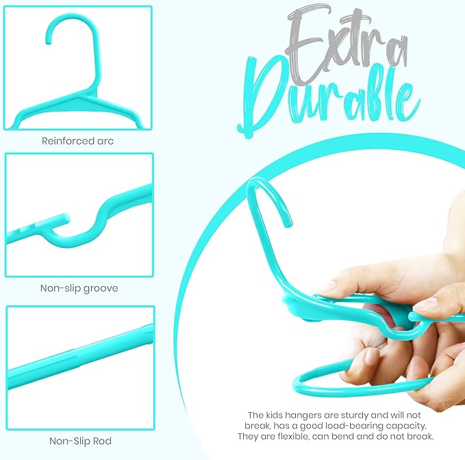 Utopia Home 60 Pack Kids Hangers - 11.5 Inch Plastic Baby Hangers for Closet - Childrens Hanger for Clothes & Infant Hanger for Closet - Ideal for Everyday Standard Use (Teal)