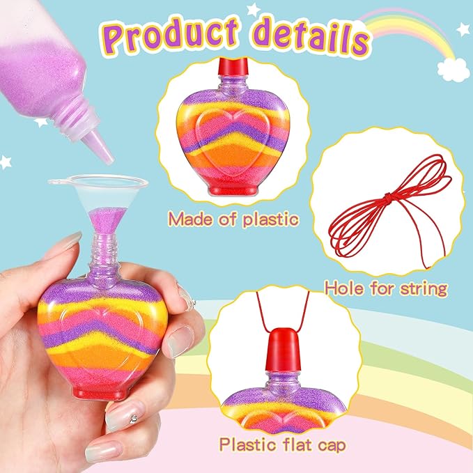 Uiifan 100 Pcs Sand Art Bottle Necklaces Bulk Sand Art Craft Kits for Kids Sand Art Containers for Crafts Supplies Fun Collection Bottles for DIY Art Activity Group with Plastic Funnels