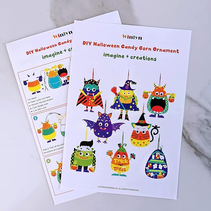 Winlyn 32 Sets Halloween Crafts Kits DIY Halloween Ornaments Decorations Art Sets Pumpkin Monster Jack-o'-Lantern Stickers Arts Crafts Supplies Kit Googly Eyes for Kids Party Home Classroom Activities