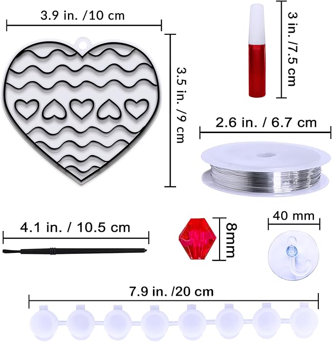 Winlyn 24 Sets Heart Suncatchers Ornaments Decorations DIY Window Paint Art Stickers Craft Kits Heart Sun Catchers for Kids Valentine's Day Classroom Activities Art Project Party Favors Gift Exchange
