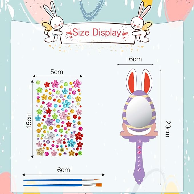 9 Pack Easter Bunny Craft for Kids Decorate You Own Bunny Mirrors for Girls DIY Coloring Hand Mirror for Wooden Easter Craft Project Easter Hunt Gifts