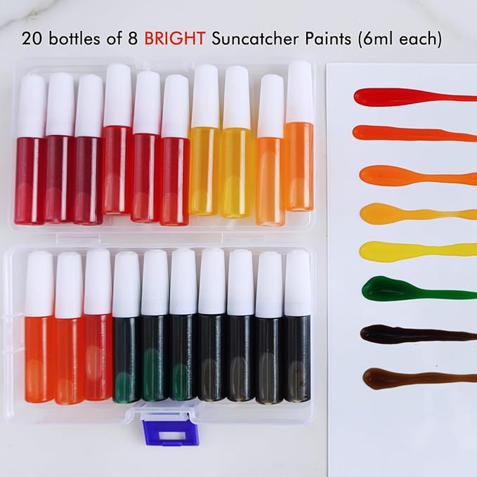 Winlyn 24 Sets Fall Leaf Suncatchers Ornaments DIY Window Paint Art Fall Craft Kits Maple Leaf Sun Catchers Painting Kits for Kids Classroom Activities Art Project Thanksgiving Autumn Party Decoration