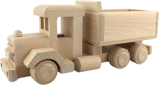 Retro Wooden Truck - Natural Unfinished Solid Wood Toy - Montessori Toys - Wooden Cars - Educational Wooden Toy Truck