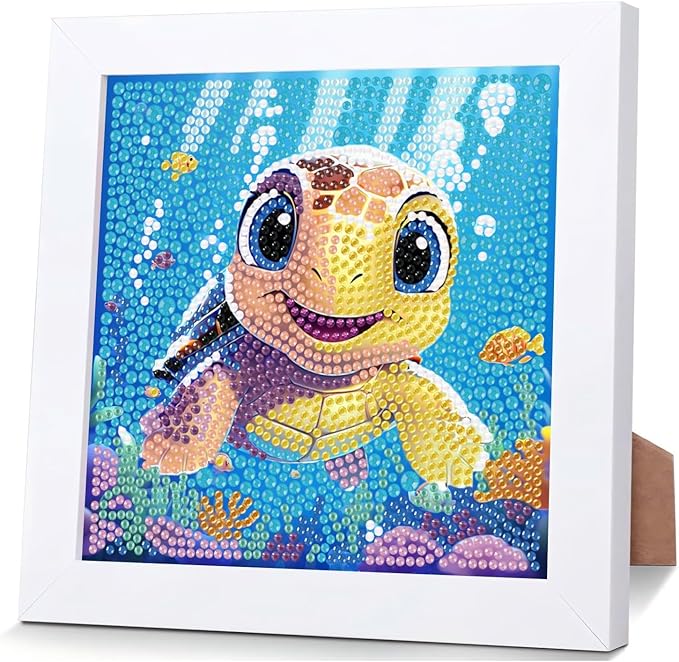 Reivworl Diamond Art Kits for Kids, Sea Turtles Diamond Art for Kids Ages 8-12, Sea Turtles Diamond Painting Kits for Kids for Home Wall Decor (8x8 Inch)