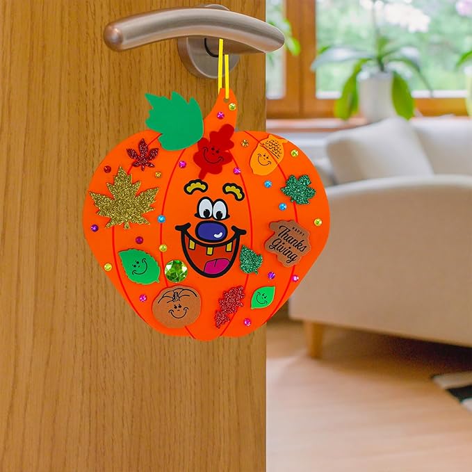 Winlyn 30 Sets Fall Halloween Pumpkin Decorations DIY Pumpkin Craft Kits Foam Pumpkin Shapes 8" W and Smile Fall Leaves Glitter Leaves Pumpkin Decorating Stickers for Kids Classroom Party Activities