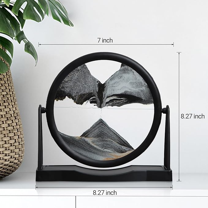 MXYATCJ | Moving Sand Art | Sand Art Liquid Motion | Sand Art Pictures | 3D Deep Sea Sandscape | Glass Sand Art Display | Sand Relaxing Gift for Adult | Home Office Decor | Desktop Toys | (8'' Black)