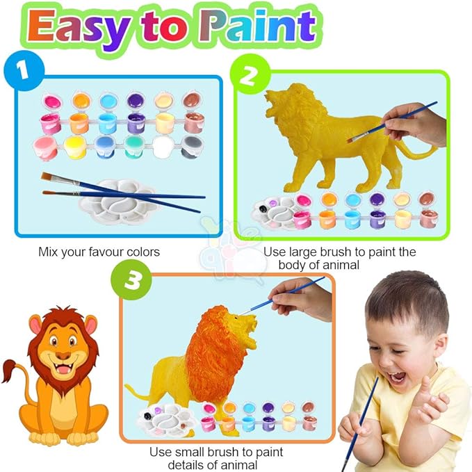 Yileqi Safari Animal Painting Kit for Kids Crafts and Arts Set, Jumbo Jungle Animal Toy Art and Crafts for Boys Girls Age 4 5 6 7 8 Years Old, DIY Paint for Kid Activities Birthday Gift