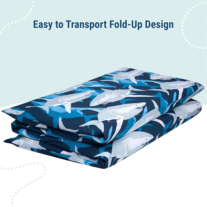 Wildkin Kids Nap Mat Cover for Boys & Girls, Sewn-in Flap Design Rest Mat Cover, Perfect for Preschool & Daycare, Fits Our Vinyl Nap Mat up to 1.5 Inches Including Basic Sleep Mat (Sharks)
