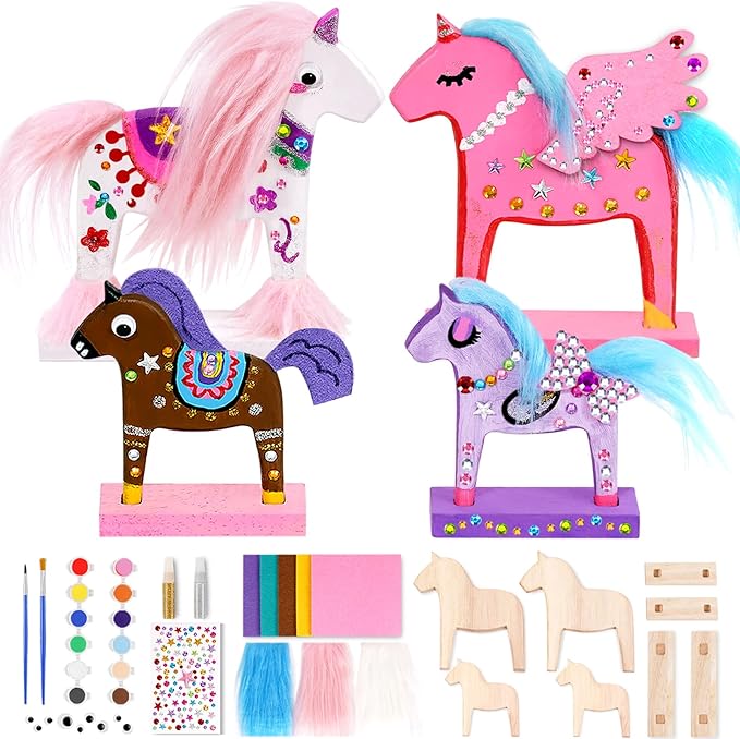 leffuny Unicorn Painting Kit for Kids - Unicorn Toys Wood Craft Kit - DIY Unicorn Gifts Toys kit - Arts and Crafts for Kids- Make Your Own Magic Unicorn Crafts- Christmas Gifts for Kids, Boys, Girls
