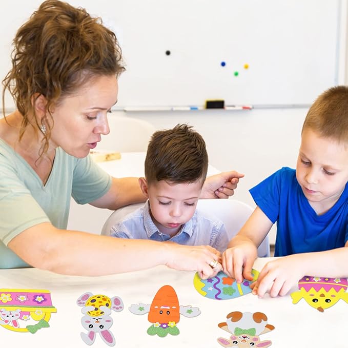 Fennoral 12 Pack Easter Craft Kit for Kids Make You Own Easter Foam Stickers Ornament DIY Easter Arts and Crafts for Easter Party Supplies Easter Decoration