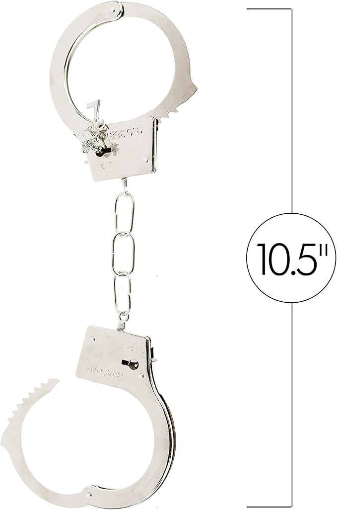 Skeleteen Metal Handcuffs with Keys - Toy Police Costume Prop Accessories Metal Chain Hand Cuffs with Safety Release and Key