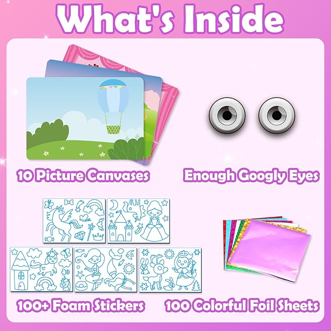 ZMLM Foil Art Kit for Kids - Arts Crafts Fun Mess Free Activity, Gifts for Ages 4 5 6 7 8 9 Girls Boys, Crafts for Kids Creative Birthday Easter Valentines Gifts Toys (Princess)