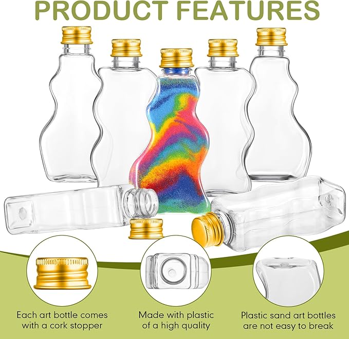 Yaomiao 30 Packs 2.5 oz Plastic Sand Art Bottles with Lids for Kids 3 Style Sand Art Clear Container for Sand Art Wedding Invitation Fun Art Craft Supply Boy Girl Decoration (Gold Lid,Aluminum Lid)