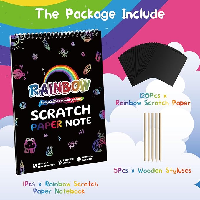 Scratch Art for Kids Rainbow Scratch Paper, Christmas Gifts for Children 130 Sheets Children's Paper Art Sets, Kids Crafts Art and DIY Paint by Scratch,Children's Christmas Sock Filling Gift