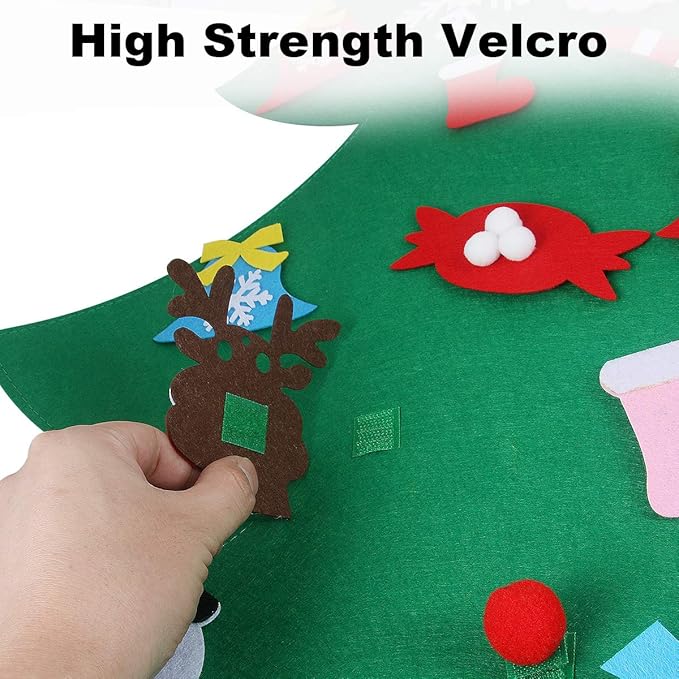 GameXcel 4ft Felt Christmas Tree for Toddlers with LED Light & 36pcs Ornaments, Velcro Montessori DIY Xmas Decorations - 4 Feet