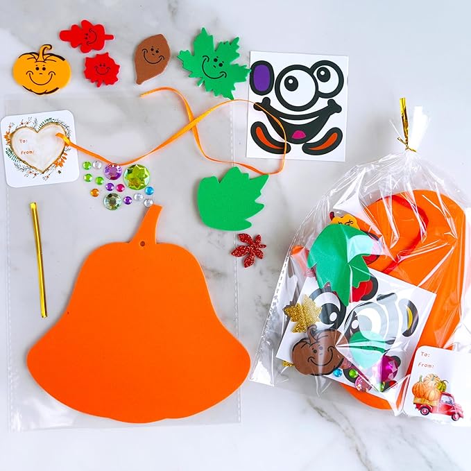 Winlyn 30 Sets Fall Halloween Pumpkin Decorations DIY Pumpkin Craft Kits Foam Pumpkin Shapes 8" W and Smile Fall Leaves Glitter Leaves Pumpkin Decorating Stickers for Kids Classroom Party Activities