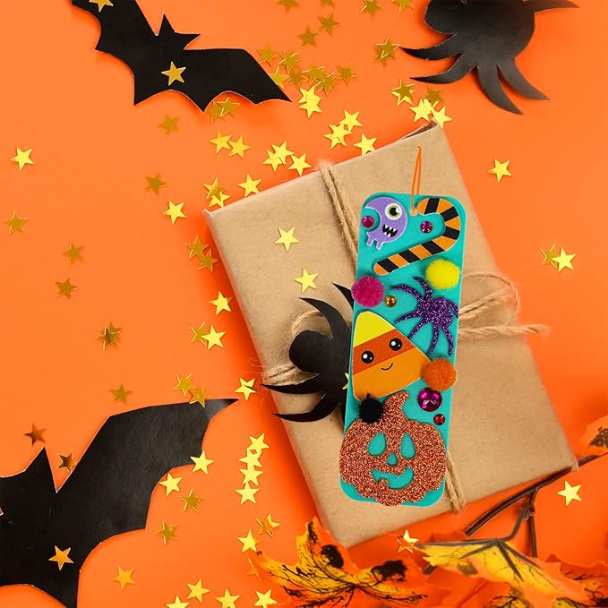 Winlyn 36 Sets Halloween Craft Kits Halloween Crafts Fall Kids Crafts DIY Halloween Bookmarks Art Sets Pumpkin Jack-O'-Lantern Bats Monster Foam Stickers Arts and Crafts for Kids Classroom Activities