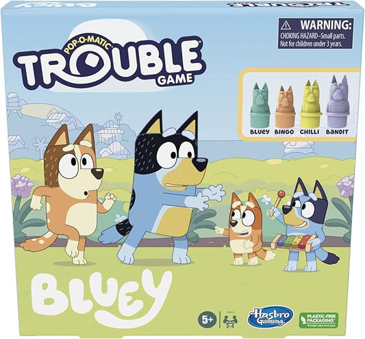 Hasbro Gaming Trouble Bluey Edition Game | Family Board Games | Kids Play as Bluey, Bingo, Bandit or Chilli | Easter Gifts for Girls & Boys | 2-4 Players | Ages 5+ (Amazon Exclusive)