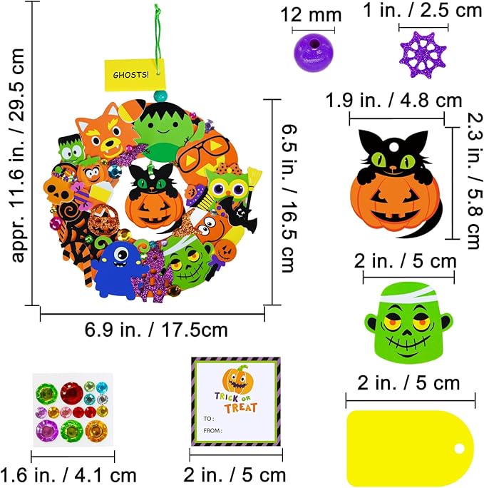 Winlyn 12-Pack Halloween Craft Kits Fall Crafts DIY Halloween Wreath Ornaments Decorations Art Sets Halloween Foam Stickers Arts and Crafts for Kids Classroom Party Activities Holiday Festive Projects