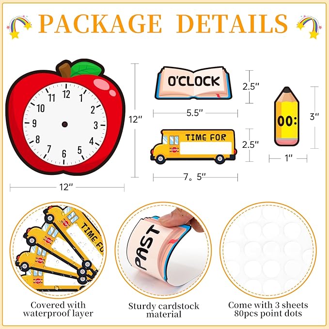 WhatSign Telling Time Bulletin Board Set Telling Time Teaching Clock for Kids 34Pcs Learning to Tell Time Clock Telling Time Clock for Classroom Must Have Bulletin Board Decorations