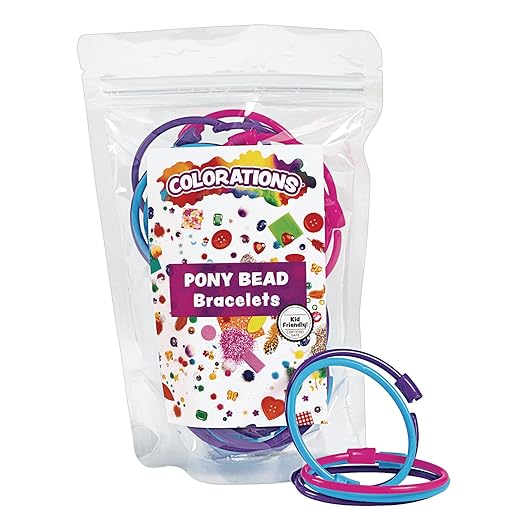 Colorations Pony Bead Bracelets for Kids, Set of 24, 3 Colors, 1/4 Diameter, Snap Closure, Jewelry, Gifts, Arts & Crafts, Wearables, Reusable (Item # PBBR)