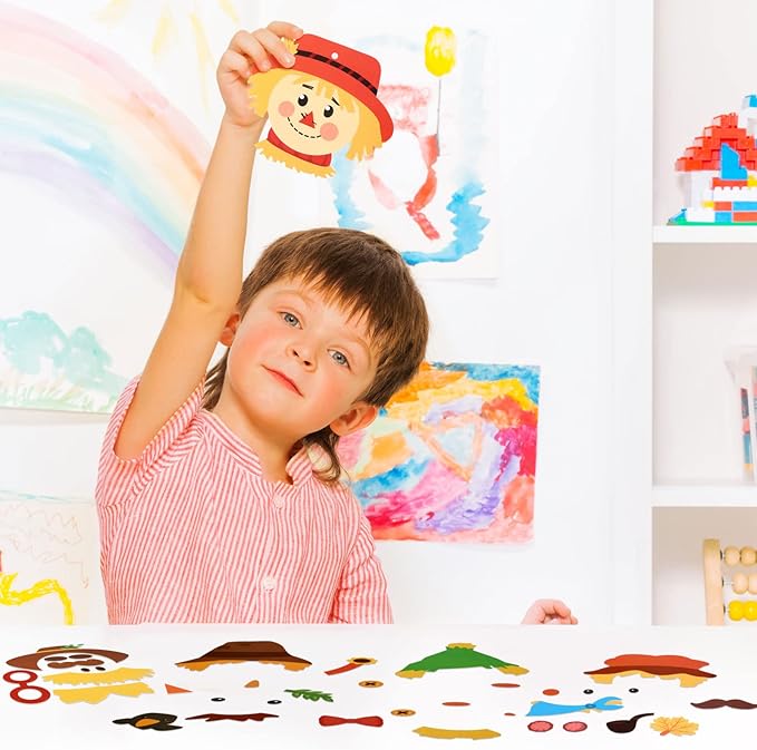 Yexiya 24 Pieces Fall Scarecrow Head Craft Kits Assorted Scarecrow DIY Ornaments for Kids Art Gift Favors Autumn Thanksgiving Project Home Classroom Game Activities