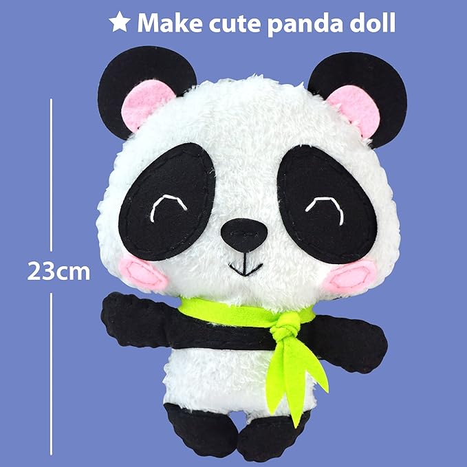 KRAFUN Panda Animal Sewing Kit for Kids Beginner My First Art & Craft, Includes Panda Doll Stuffed Animal, Instructions & Plush Felt Materials for Embroidery, Age 7 8 9 10 11 12