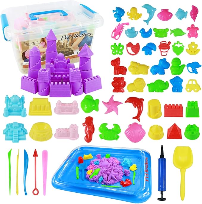 Play Sand Kit, 54Pcs Sandbox Toys Set for Boys Girls, 3lbs Magic Purple Sand, Mold Tools, Inflatable Tray, Storage Box, Funny Birthday Christmas Gift