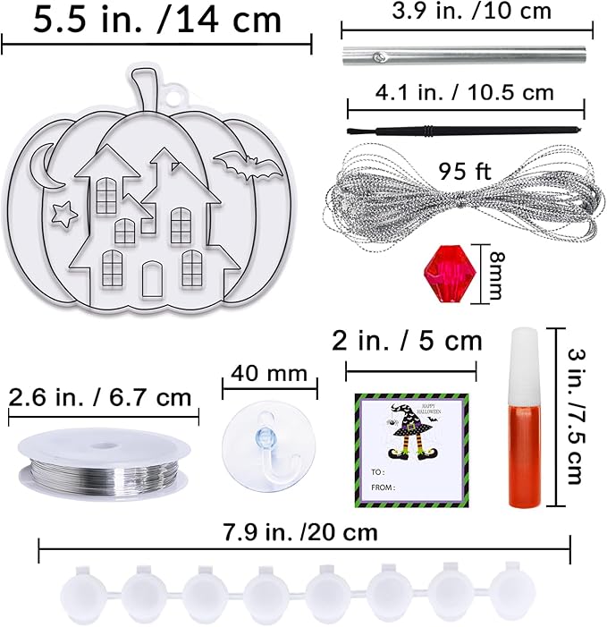 Winlyn 24 Sets Halloween Pumpkin Suncatcher Wind Chime Ornaments Decorations DIY Window Paint Art Suncatcher Craft Kits Pumpkin Sun Catchers for Kids Classroom Halloween Activities Holiday Art Project