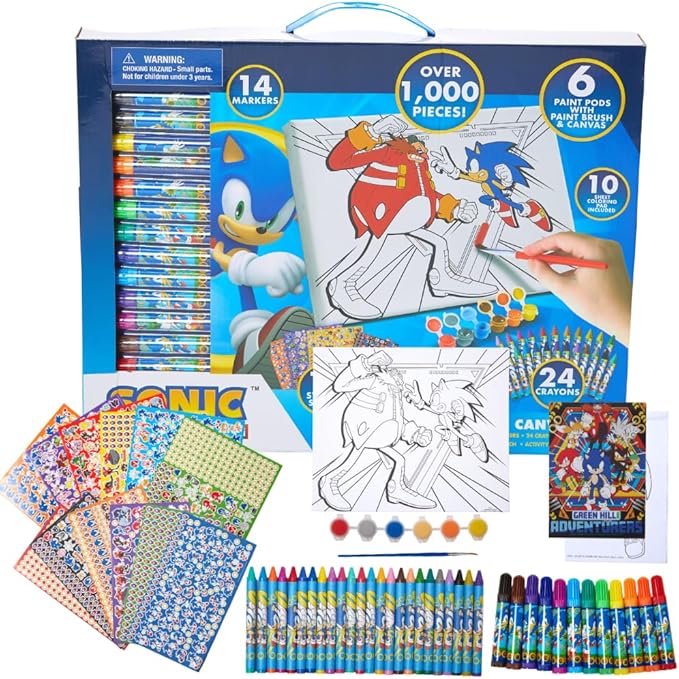 Innovative Designs Sonic The Hedgehog Creative Coloring Canvas Painting and Activity Set for Kids, 1000+ pcs