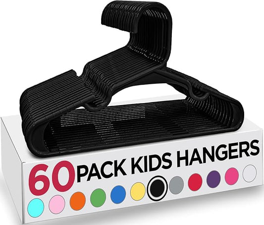 Utopia Home 60 Pack Kids Hangers - 11.5 Inch Plastic Baby Hangers for Closet - Childrens Hangers for Clothes & Infant Hangers for Closet - Ideal for Everyday Standard Use (Black)