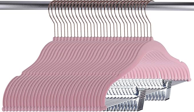 Tosnail 30 Pack Kids Velvet Hangers Children's Clothes Hangers Baby Hangers with Clips - Pink