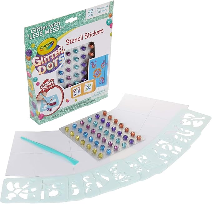 Crayola Glitter Dots Stencil Stickers Craft Kit Age 7+, Sticker Stencils