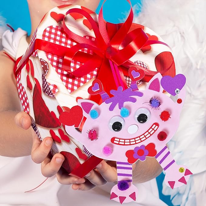 Winlyn 24 Sets Valentine Decorations DIY Valentine Monster Ornaments Craft Kits Hearts Monster Art Sets Foam Valentine Stickers for Kids Valentine's Day Party Classroom Activities Gift Exchange