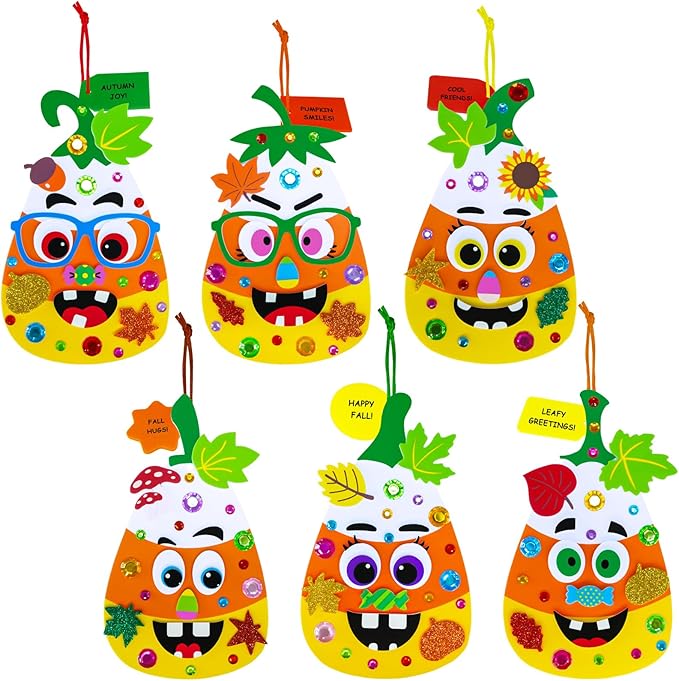 Winlyn 24 Sets Halloween Craft Kits for Kids Goofy Candy Corn Foam Individual Craft Kits Fall Arts and Crafts Autumn Foam Stickers for Kids Thanksgiving Halloween Home Classroom Activities Party Favor