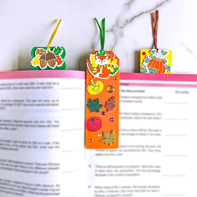 Winlyn 36 Sets Fall Craft Kits Kids Autumn Thanksgiving Fall Crafts DIY Fall Bookmarks Decorations Art Sets Pumpkin Maple leaf Harvest Foam Stickers Arts and Crafts for Kids Classroom Party Activities